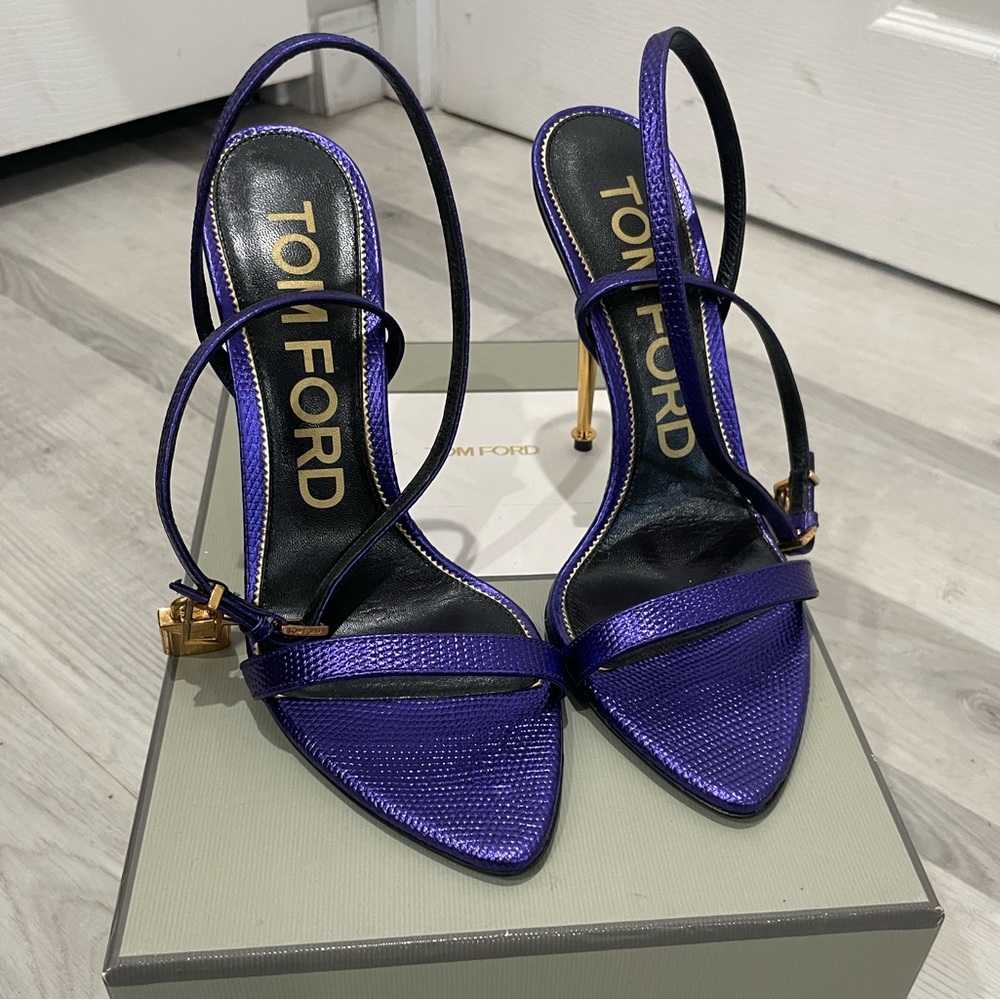Tom Ford Padlock Sandal Purple Snakeskin 38.5 - Picture 1 of 8